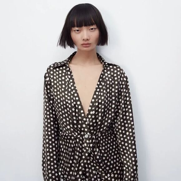ZARA SATIN SHIRT WITH POLKA DOTS - Picture 4 of 8